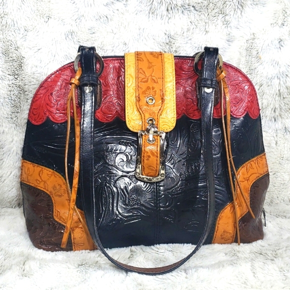 Vintage MC Marc Chantal Tooled Embossed Leather Multi Color Square Shoulder Bag - Picture 3 of 17